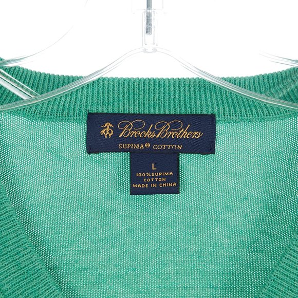 Brooks Brothers Pullover V-Neck Sweater Polo Green Supima Men's Large - Picture 2 of 5